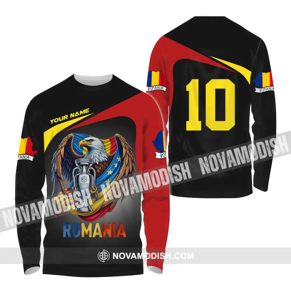 Unisex Shirt - Custom Name And Number Shirt Euro 2024 Romania Long Sleeve Shirt / S T-shirt