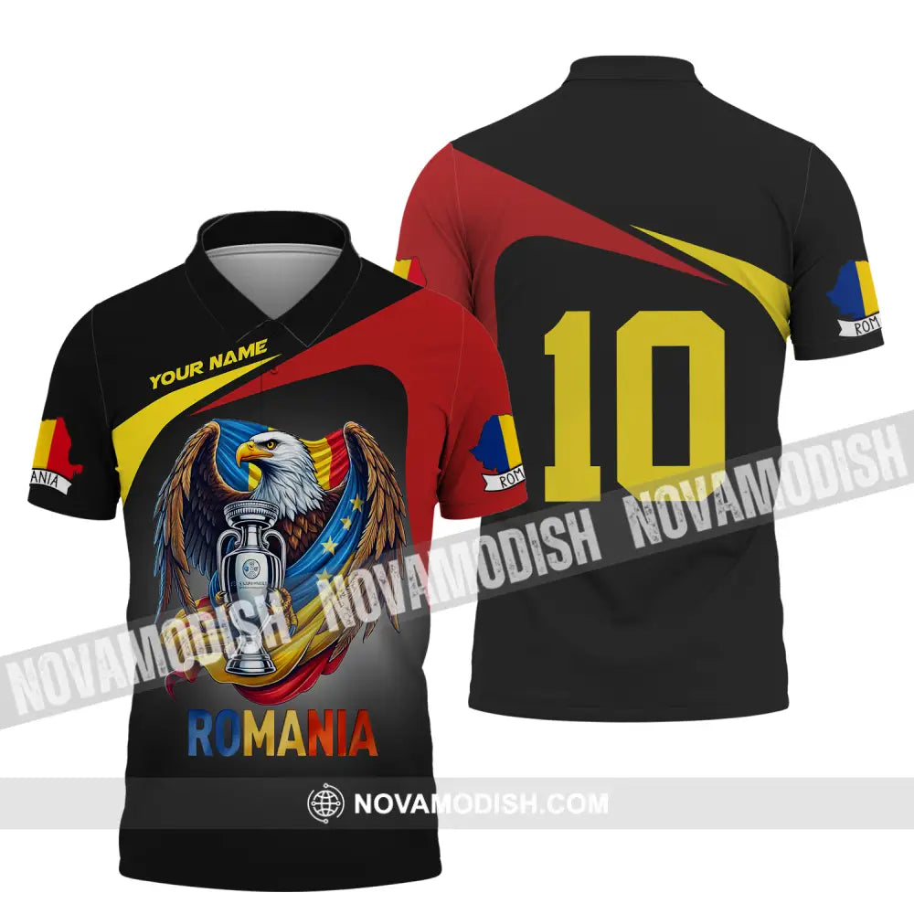 Unisex Shirt - Custom Name And Number Shirt Euro 2024 Romania Polo Shirt / S T-shirt