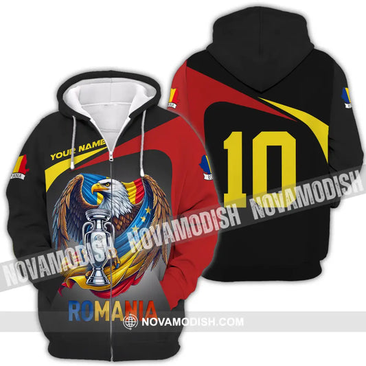 Unisex Shirt - Custom Name And Number Shirt Euro 2024 Romania Zipper Hoodie / S T-shirt