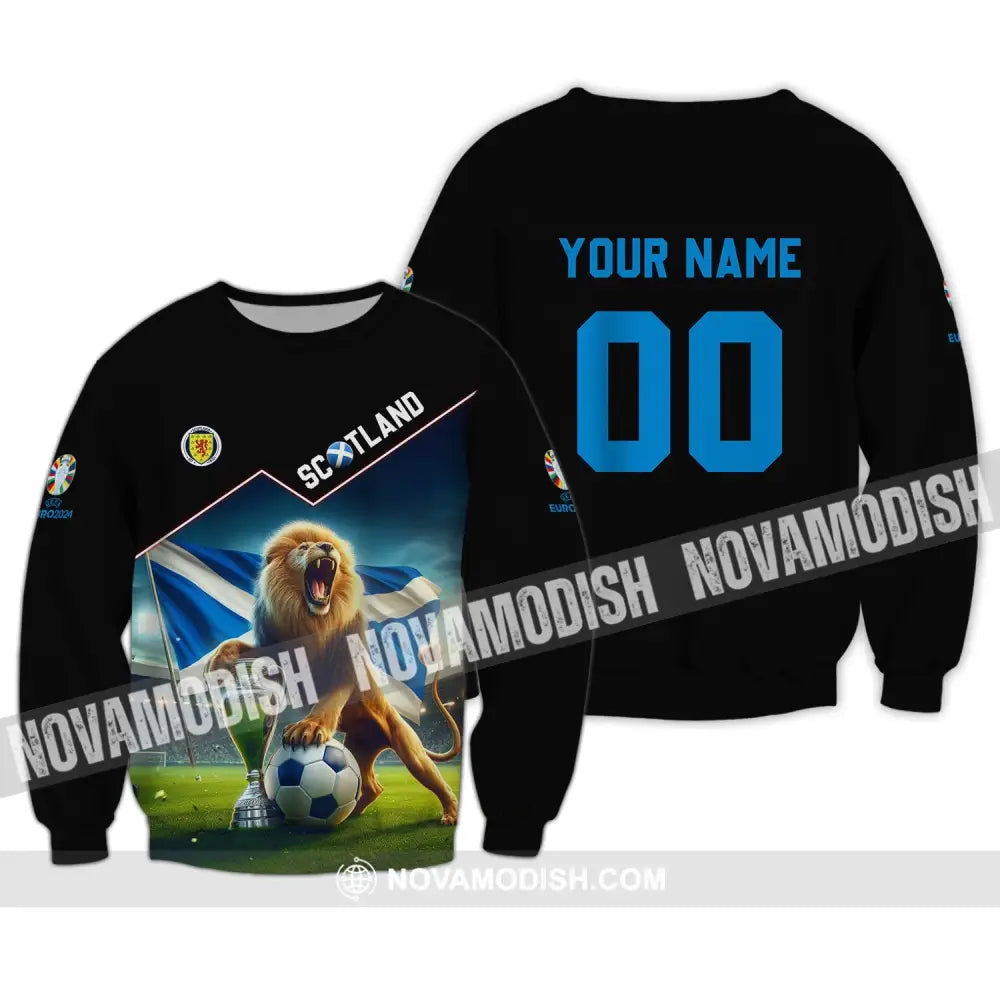 Unisex Shirt - Custom Name And Number Euro 2024 Scotland Team Lover Lion Shirt Long Sleeve / S T-shirt