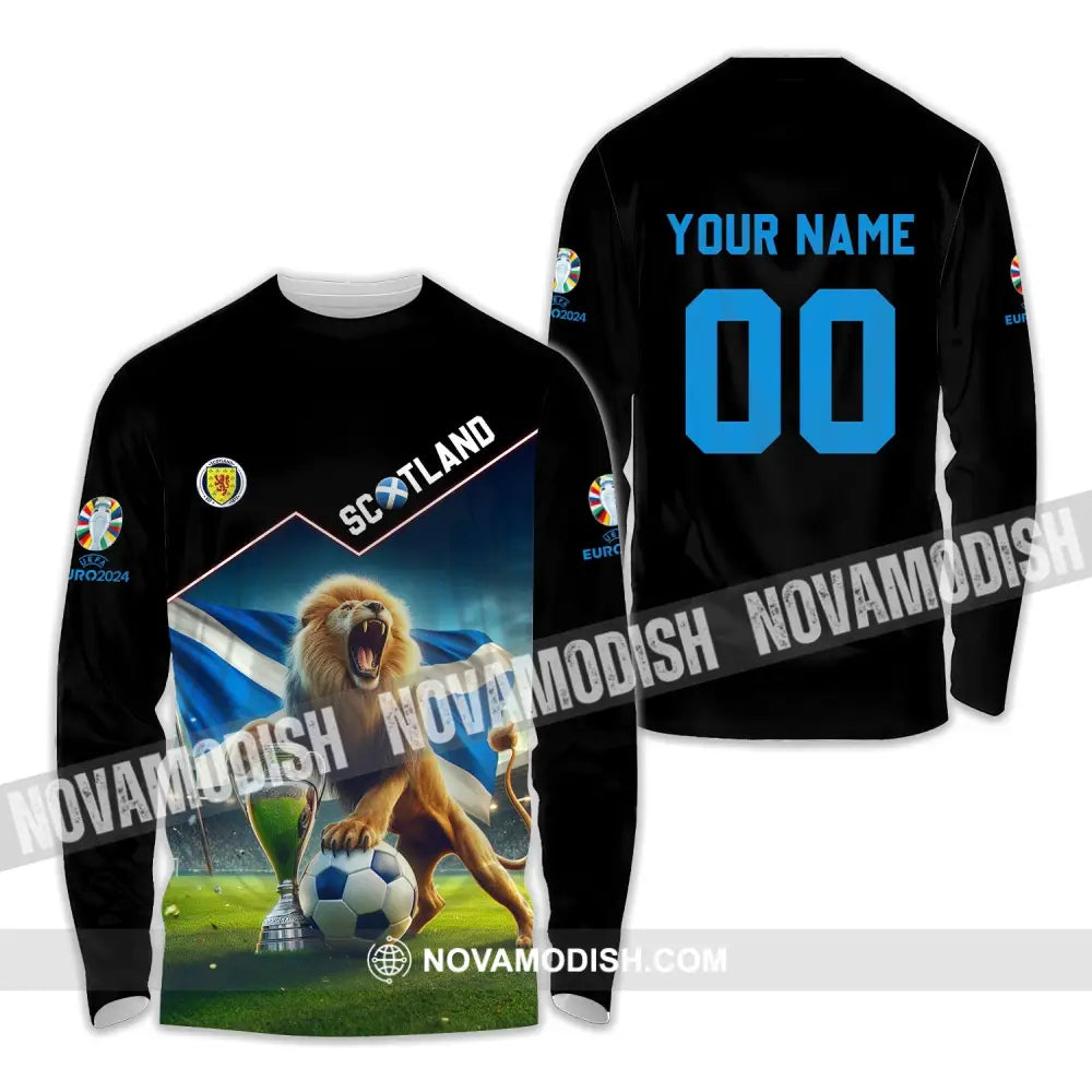 Unisex Shirt - Custom Name And Number Euro 2024 Scotland Team Lover Lion Shirt Long Sleeve Shirt / S T-shirt