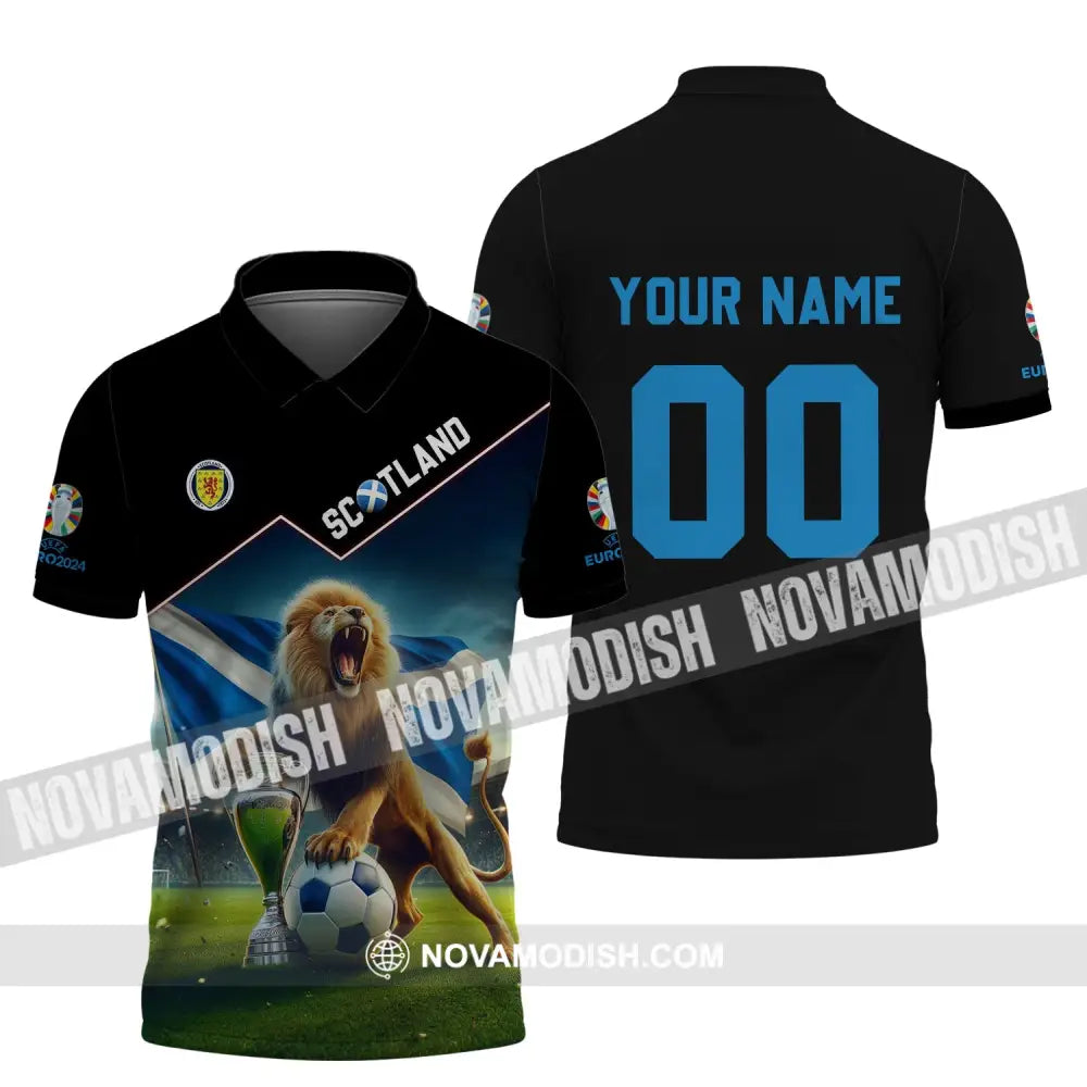 Unisex Shirt - Custom Name And Number Euro 2024 Scotland Team Lover Lion Shirt Polo Shirt / S T-shirt