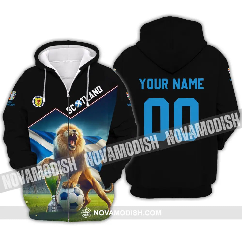 Unisex Shirt - Custom Name And Number Euro 2024 Scotland Team Lover Lion Shirt Zipper Hoodie / S T-shirt