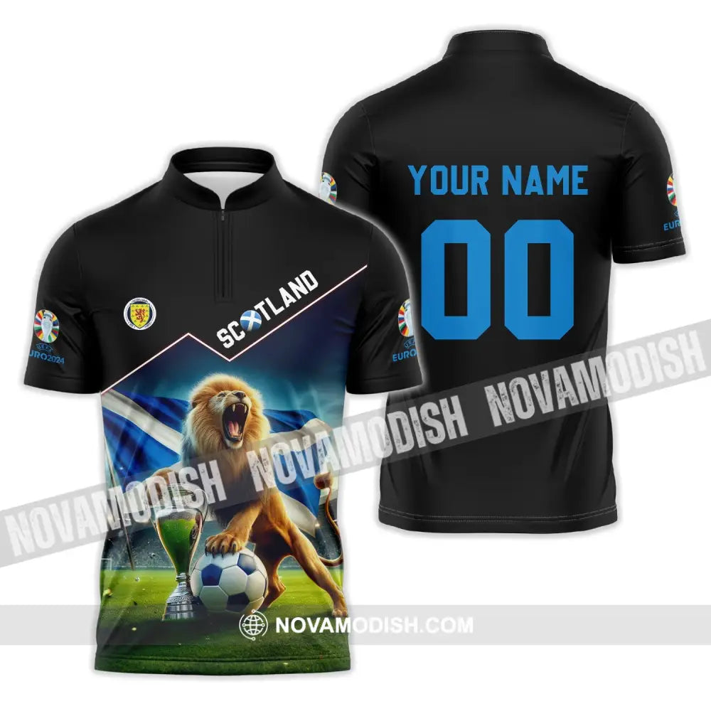 Unisex Shirt - Custom Name And Number Euro 2024 Scotland Team Lover Lion Shirt Zipper Polo Shirt / S T-shirt