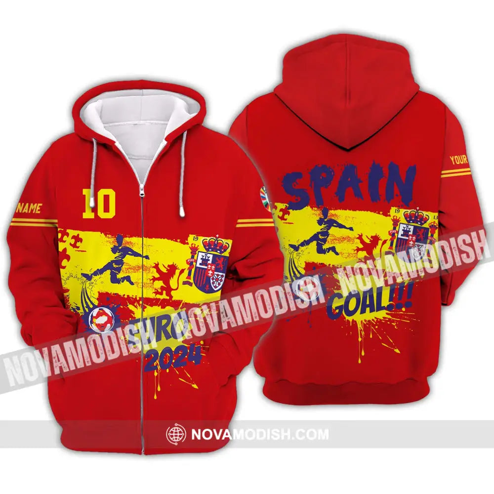 Unisex Shirt - Custom Name And Number Euro 2024 Spain Goal! Zipper Hoodie / S T-shirt