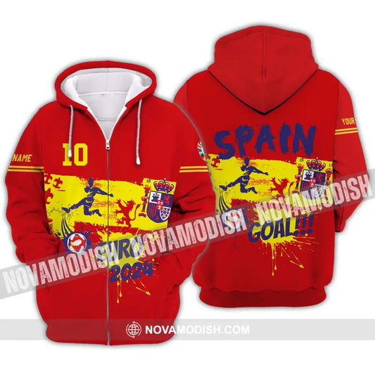 Unisex Shirt - Custom Name And Number Euro 2024 Spain Goal! Zipper Hoodie / S T-shirt