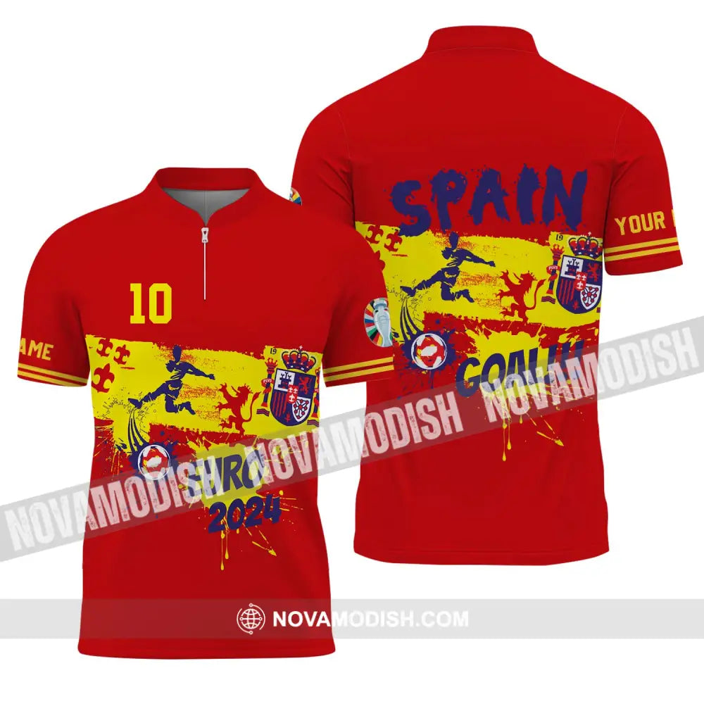 Unisex Shirt - Custom Name And Number Euro 2024 Spain Goal! Zipper Polo Shirt / S T-shirt