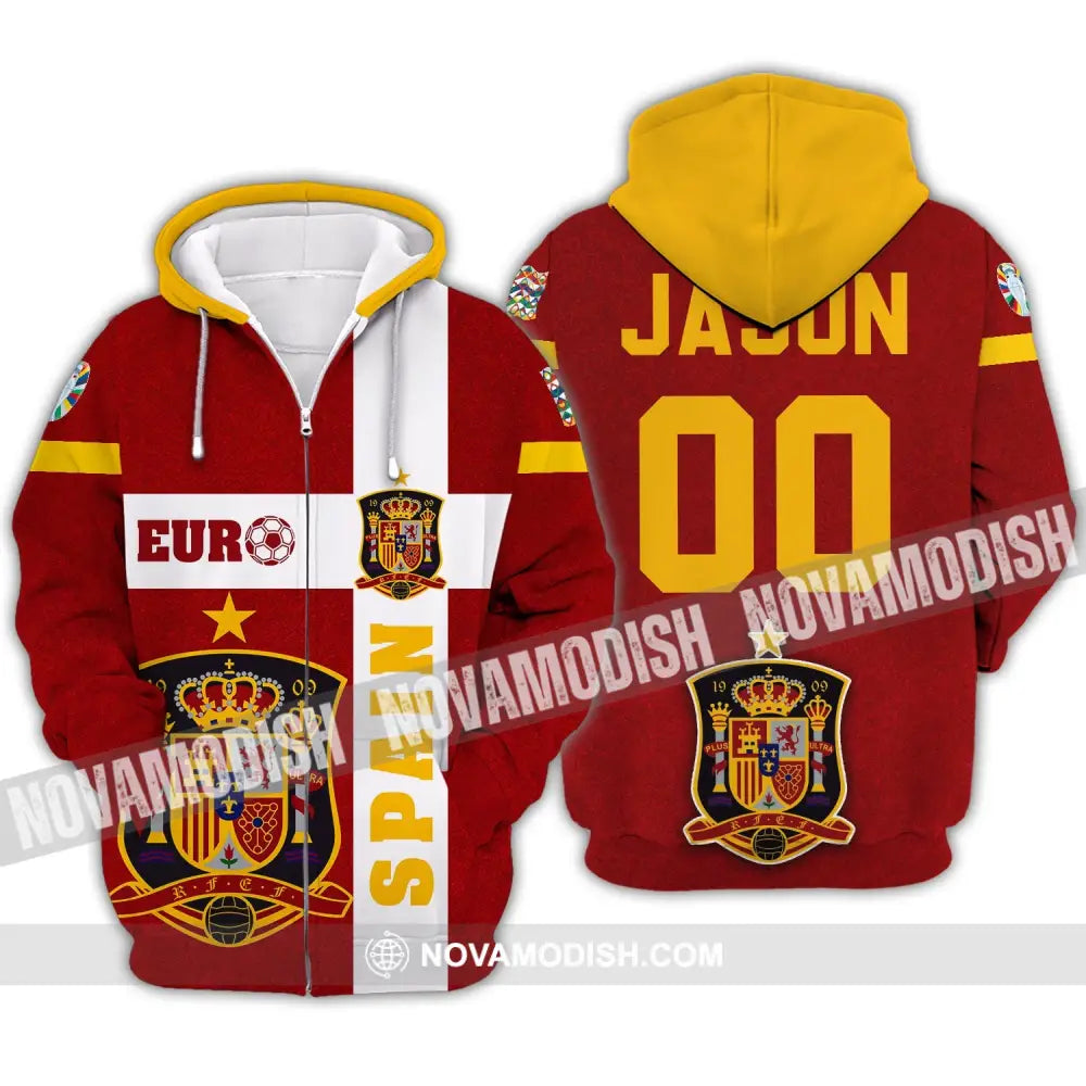 Unisex Shirt - Custom Name And Number Euro 2024 Spain Shirt Zipper Hoodie / S T-shirt