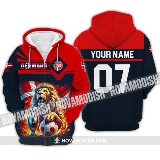 Unisex Shirt - Custom Name And Number Euro 2024 Sport Denmark Team Zipper Hoodie / S T-Shirt