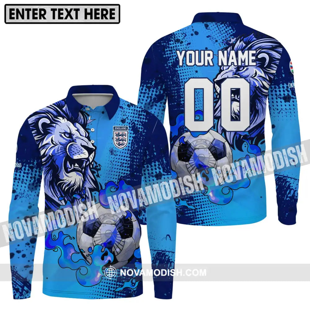 Unisex Shirt - Custom Name And Number Shirt Euro 2024 Team Shirt England Team Long Sleeve Polo / S T-shirt