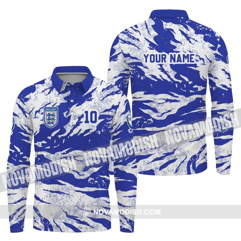 Unisex Shirt - Custom Name And Number Shirt Euro 2024 Team Shirt England National Team Long Sleeve Polo / S T-shirt