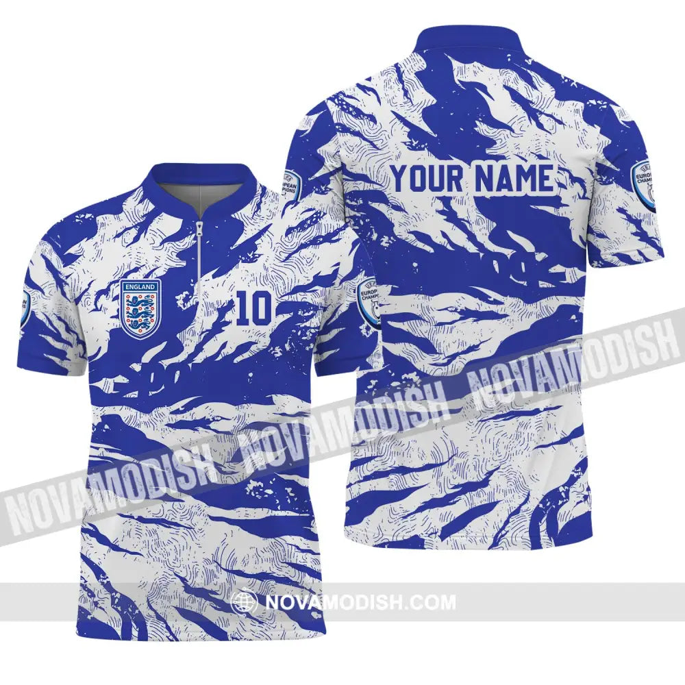 Unisex Shirt - Custom Name And Number Shirt Euro 2024 Team Shirt England National Team Zipper Polo Shirt / S T-shirt