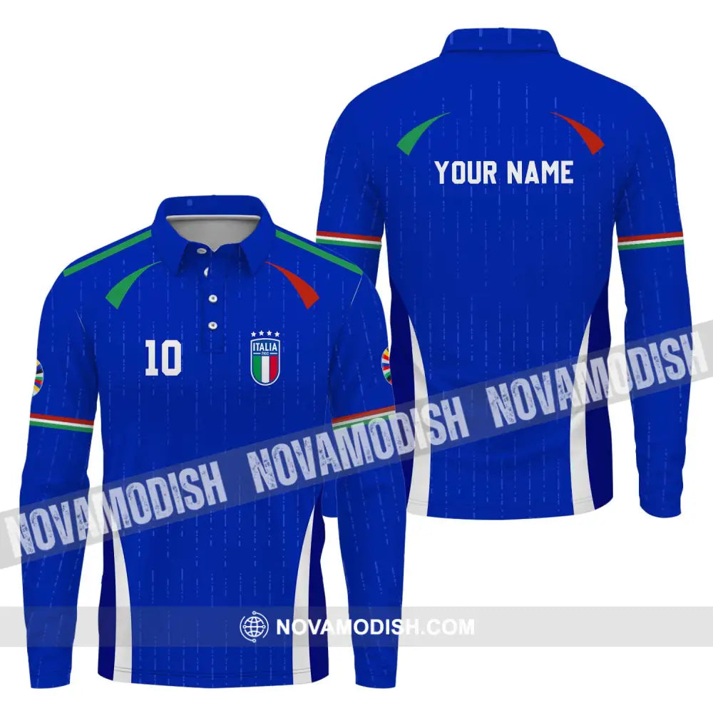 Unisex Shirt - Custom Name And Number Shirt Euro 2024 Team Shirt Italy Long Sleeve Polo / S T-shirt