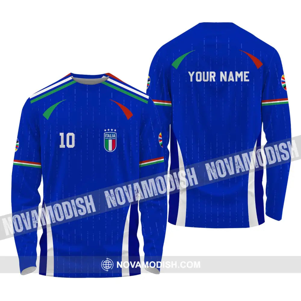 Unisex Shirt - Custom Name And Number Shirt Euro 2024 Team Shirt Italy Long Sleeve Shirt / S T-shirt