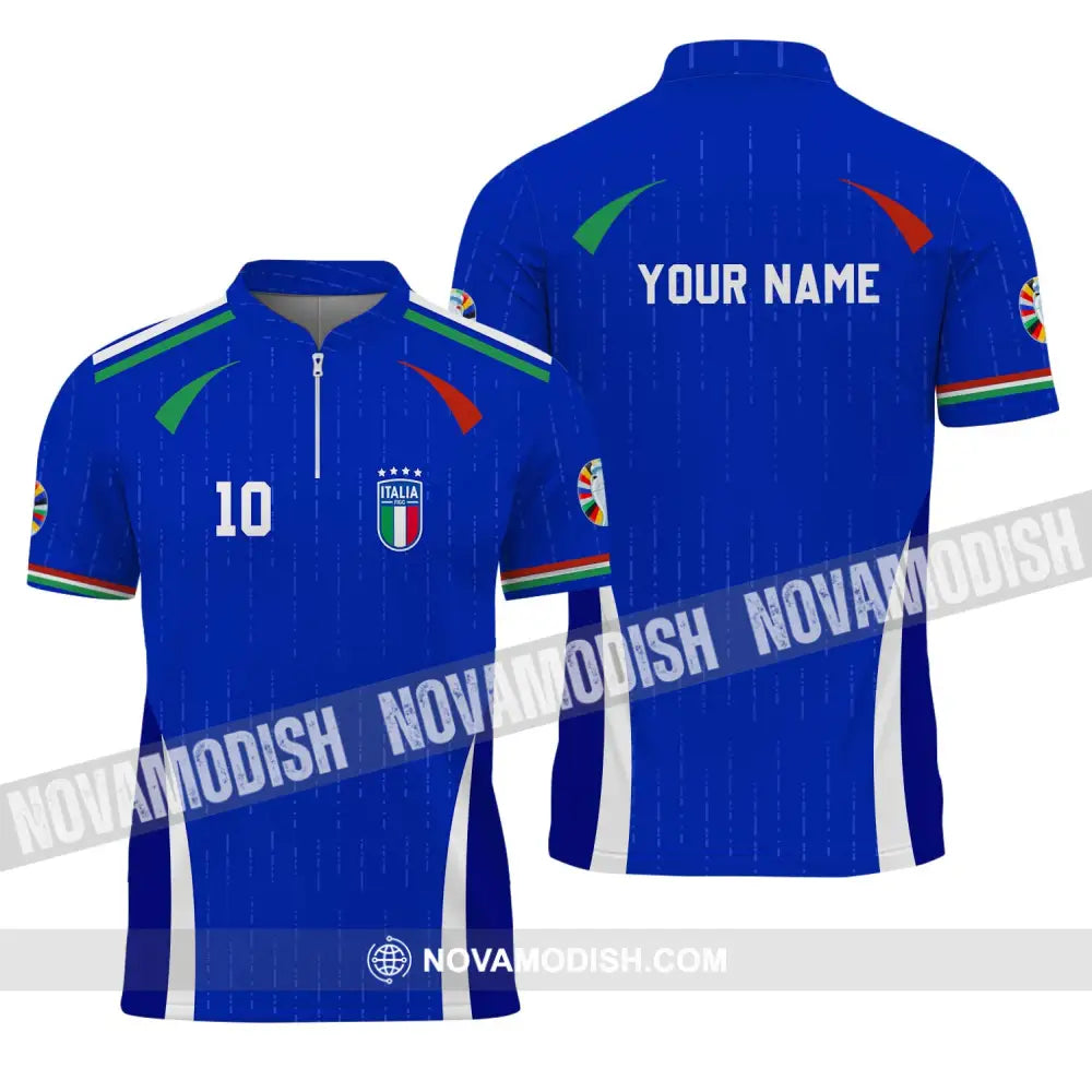 Unisex Shirt - Custom Name And Number Shirt Euro 2024 Team Shirt Italy Zipper Polo Shirt / S T-shirt