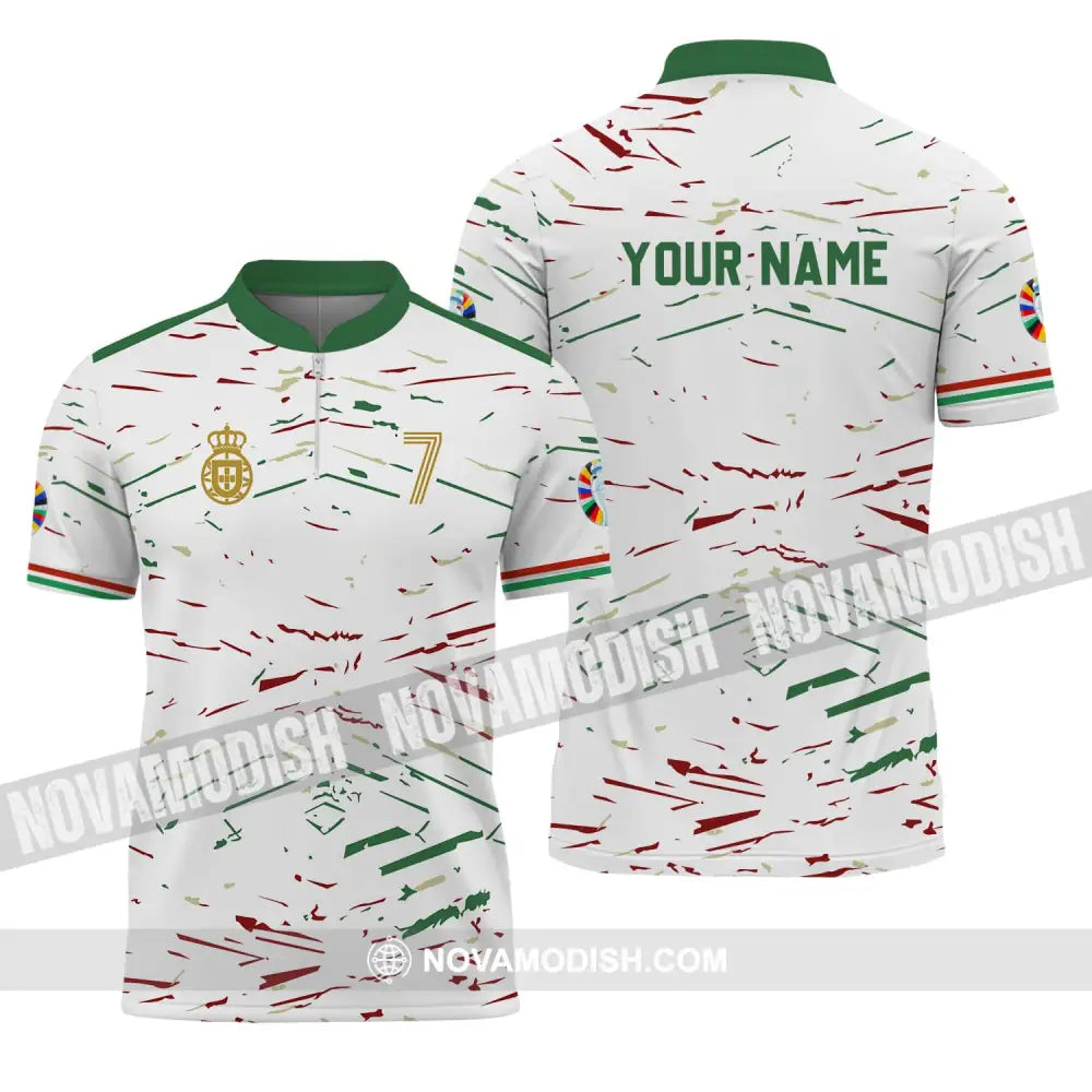 Unisex Shirt - Custom Name And Number Shirt Euro 2024 Team Shirt Line Color Zipper Polo Shirt / S T-shirt