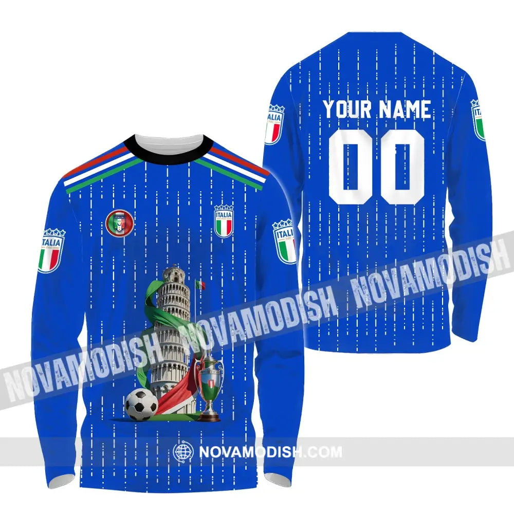 Unisex Shirt - Custom Name And Number Euro 2024 Shirt The Leaning Tower Of Pisa Italia National Team Shirt Long Sleeve