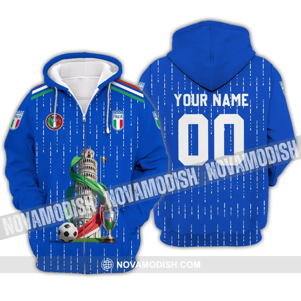 Unisex Shirt - Custom Name And Number Euro 2024 Shirt The Leaning Tower Of Pisa Italia National Team Shirt Zipper