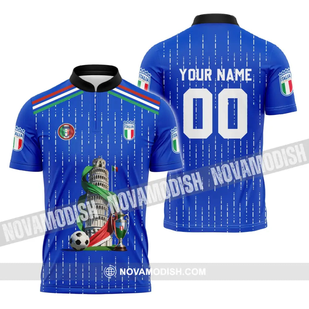 Unisex Shirt - Custom Name And Number Euro 2024 Shirt The Leaning Tower Of Pisa Italia National Team Shirt Zipper Polo