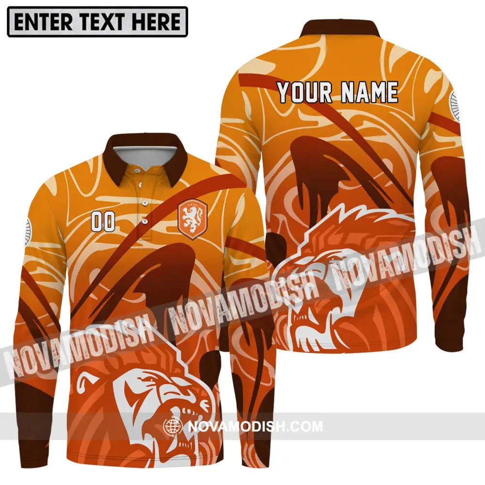 Unisex Shirt - Custom Name And Number Euro 2024 Shirt The Royal Dutch Netherlands Lion Shirt Long Sleeve Polo / S