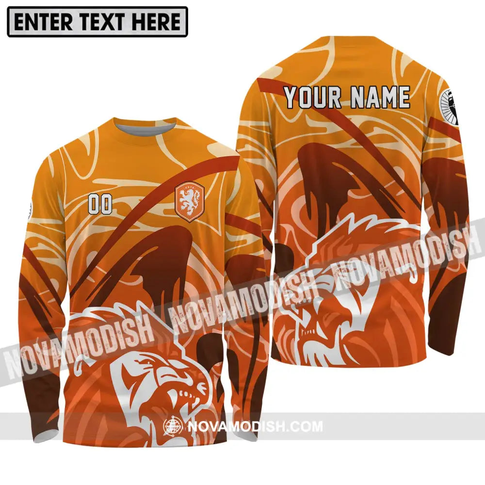 Unisex Shirt - Custom Name And Number Euro 2024 Shirt The Royal Dutch Netherlands Lion Shirt Long Sleeve Shirt / S