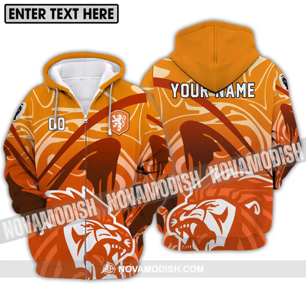 Unisex Shirt - Custom Name And Number Euro 2024 Shirt The Royal Dutch Netherlands Lion Shirt Zipper Hoodie / S T-shirt