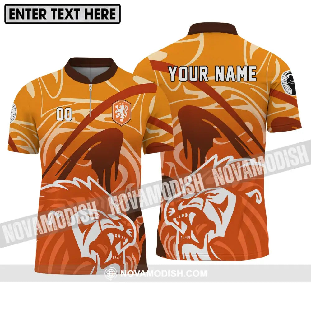 Unisex Shirt - Custom Name And Number Euro 2024 Shirt The Royal Dutch Netherlands Lion Shirt Zipper Polo Shirt / S