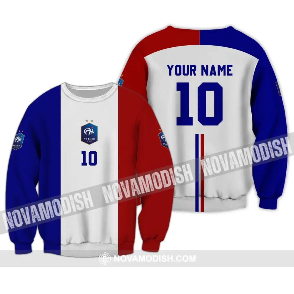 Unisex Shirt - Custom Name And Number Euro 2024 Shirt Three Color Of Flag France National Team Shirt Long Sleeve / S