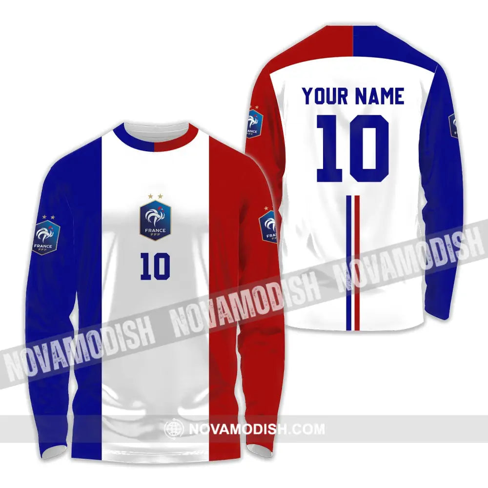 Unisex Shirt - Custom Name And Number Euro 2024 Shirt Three Color Of Flag France National Team Shirt Long Sleeve Shirt