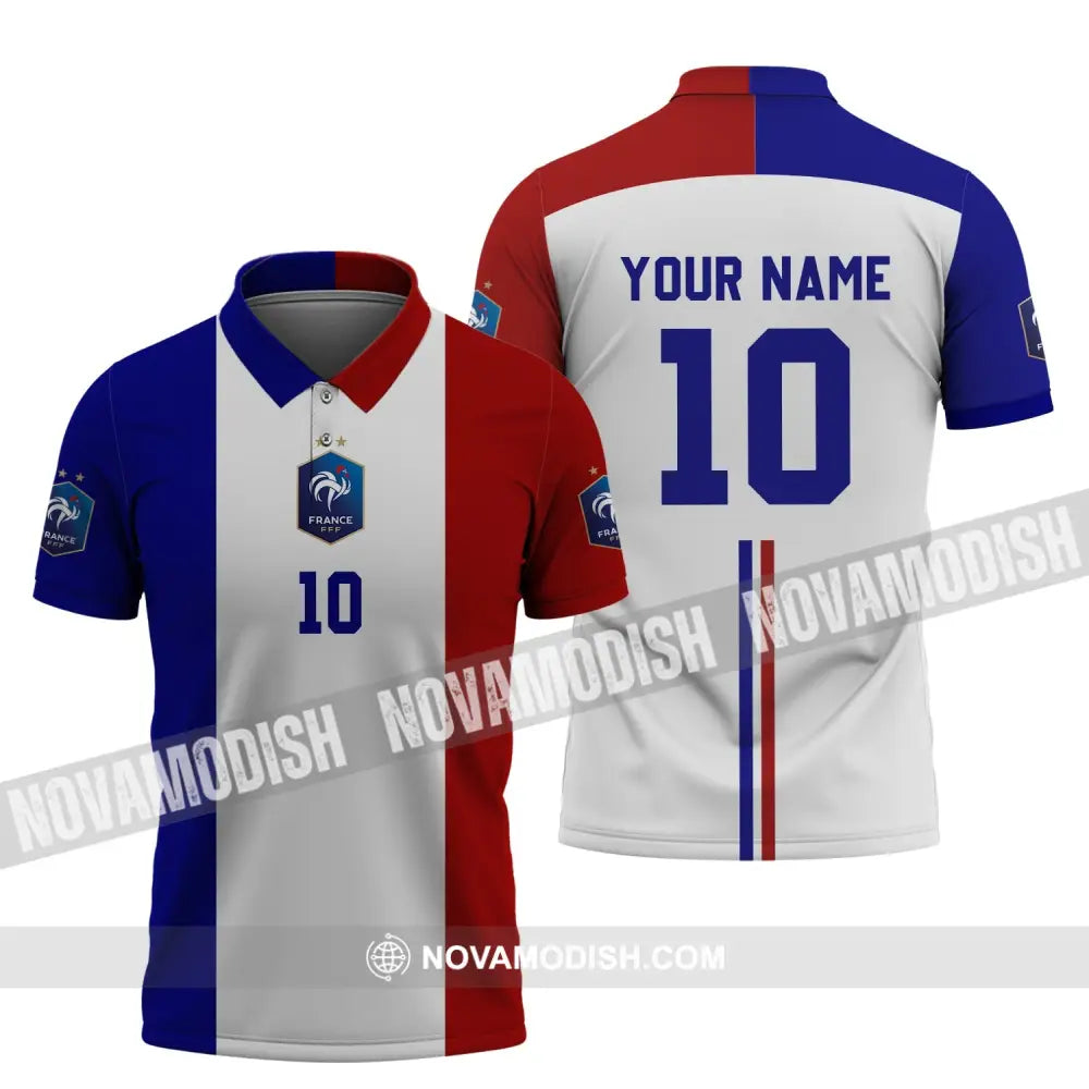Unisex Shirt - Custom Name And Number Euro 2024 Shirt Three Color Of Flag France National Team Shirt Polo Shirt / S