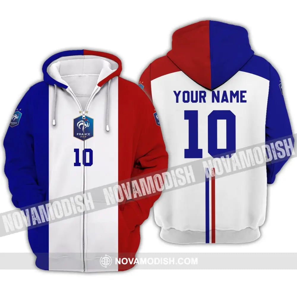 Unisex Shirt - Custom Name And Number Euro 2024 Shirt Three Color Of Flag France National Team Shirt Zipper Hoodie / S