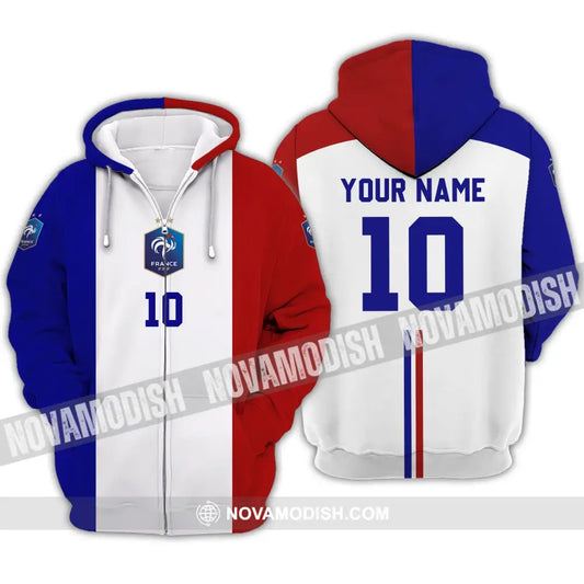 Unisex Shirt - Custom Name And Number Euro 2024 Shirt Three Color Of Flag France National Team Shirt Zipper Hoodie / S