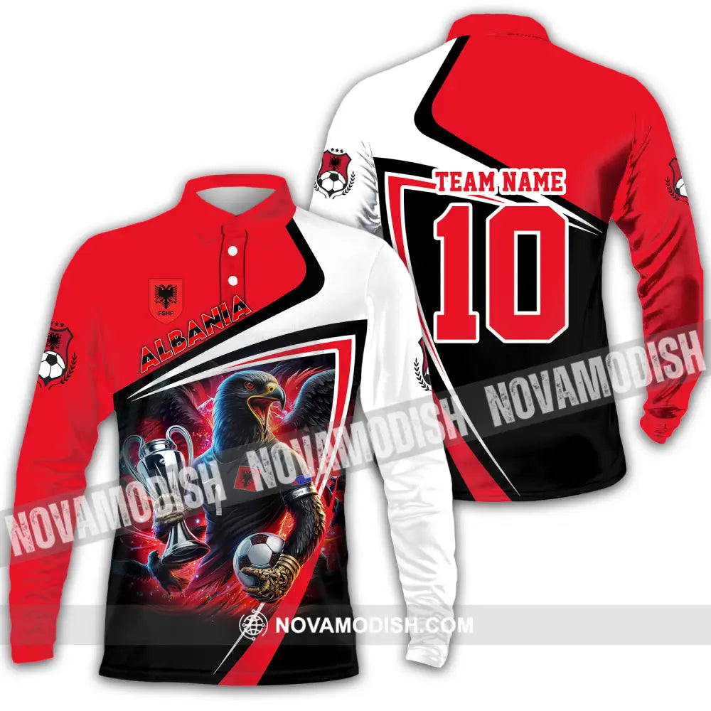 Unisex Shirt - Custom Name And Number Euro Team Shirt Albania 2024 Team Long Sleeve Polo / S T-shirt
