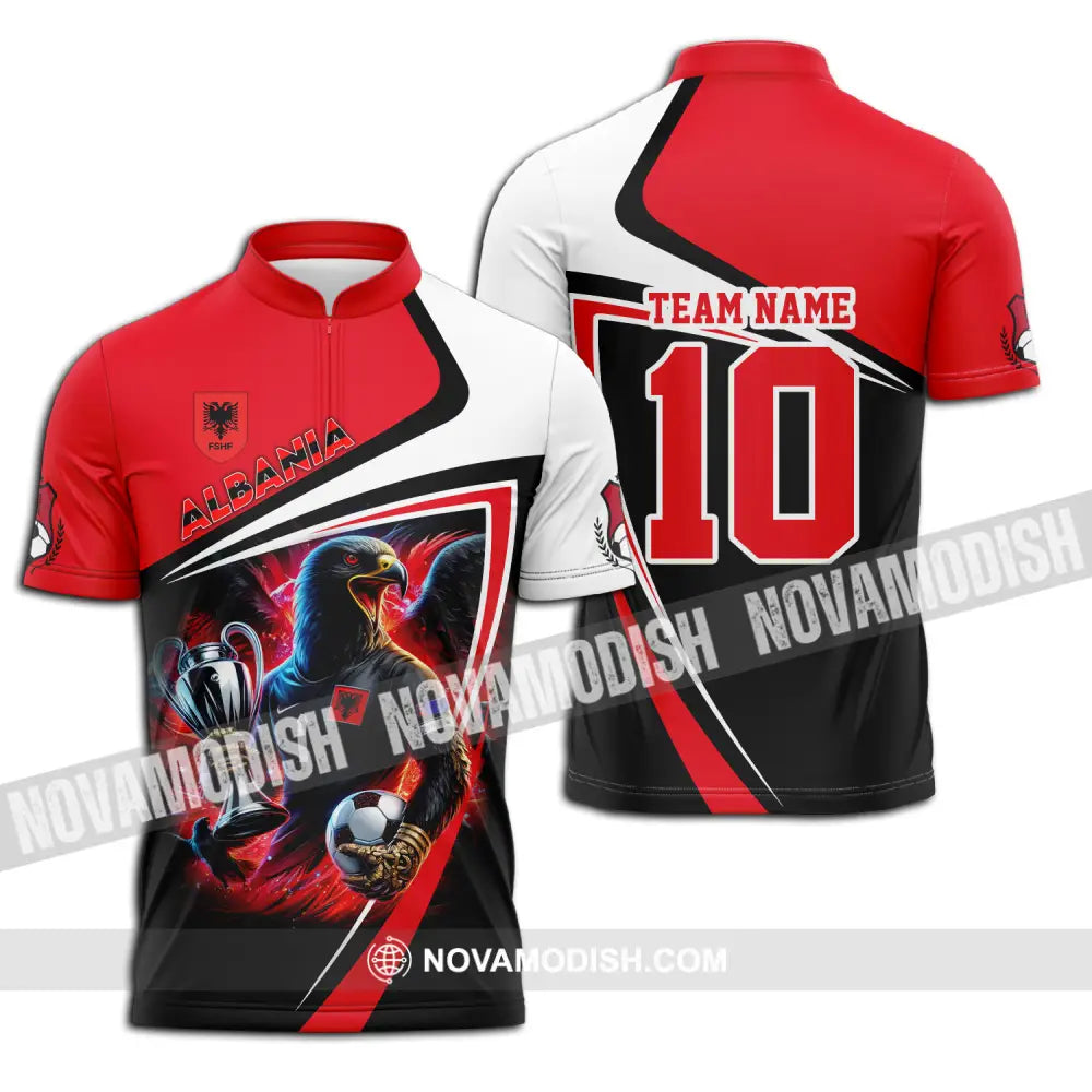 Unisex Shirt - Custom Name And Number Euro Team Shirt Albania 2024 Team Zipper Polo Shirt / S T-shirt