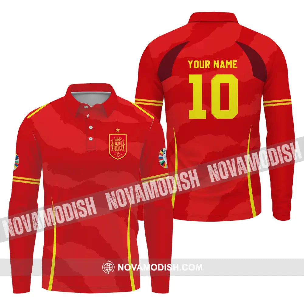 Unisex Shirt - Custom Name And Number European Champions 2024 Red Shirt Long Sleeve Polo / S T-shirt