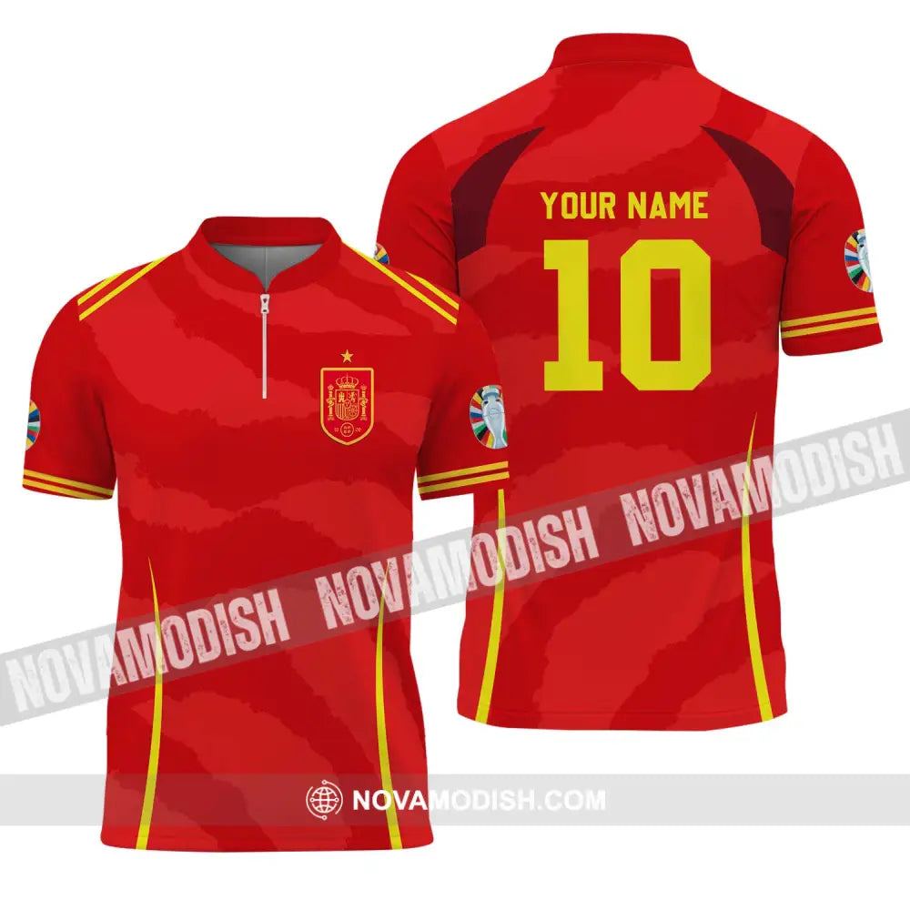 Unisex Shirt - Custom Name And Number European Champions 2024 Red Shirt Zipper Polo Shirt / S T-shirt