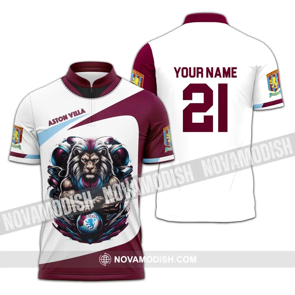 Unisex Shirt - Custom Name And Number Fc Aston Villa Zipper Polo / S T-Shirt