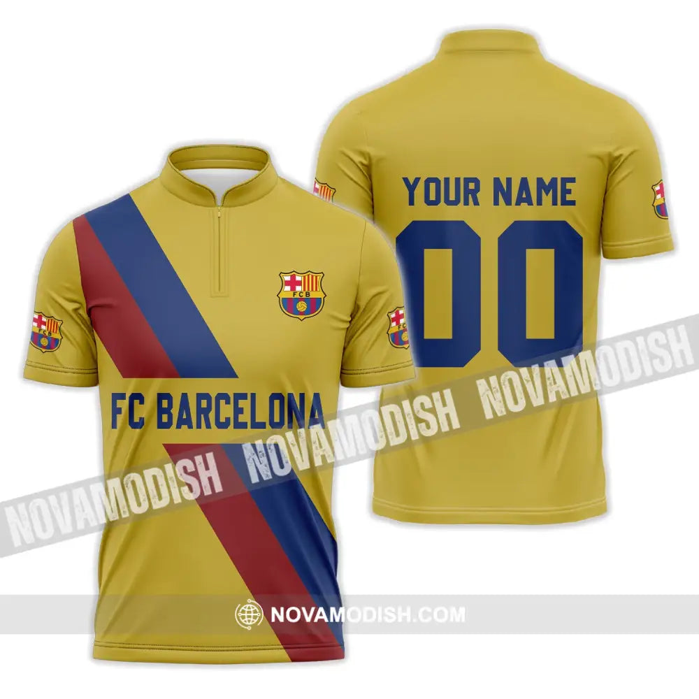 Unisex Shirt - Custom Name And Number Shirt FC Barcelona Shirt Zipper Polo Shirt / S T-shirt