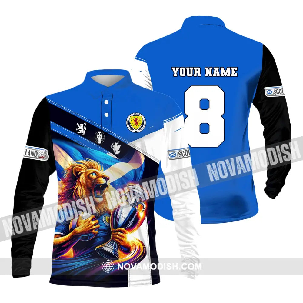 Unisex Shirt Custom Name And Number Football Scotland Polo Long Sleeve Euro 2024 / S T-Shirt