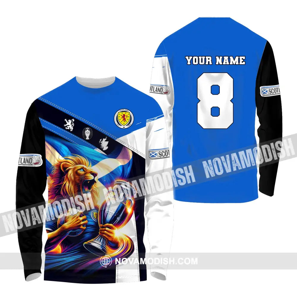 Unisex Shirt Custom Name And Number Football Scotland Polo Long Sleeve Euro 2024 / S T-Shirt