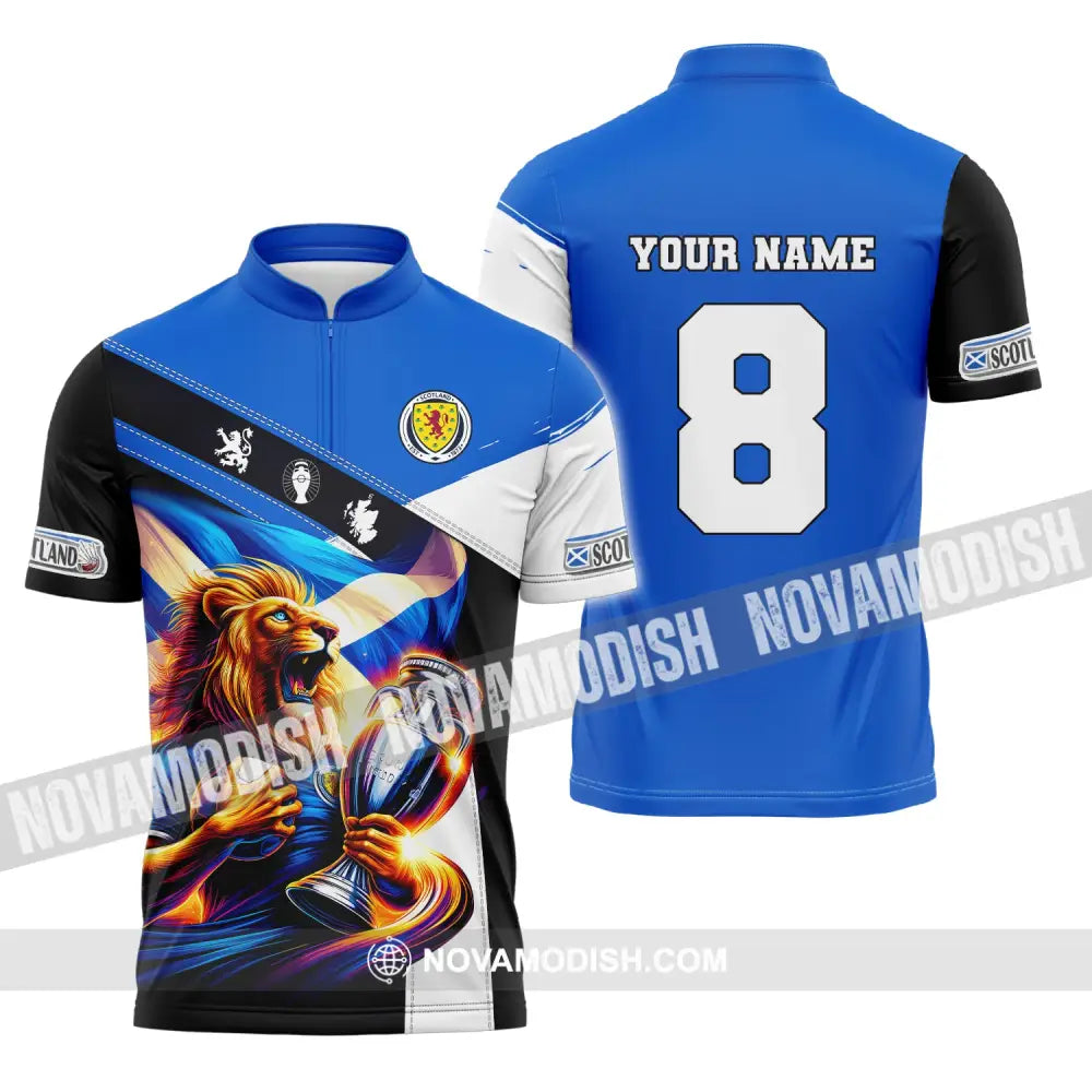 Unisex Shirt Custom Name And Number Football Scotland Polo Long Sleeve Euro 2024 Zipper / S T-Shirt