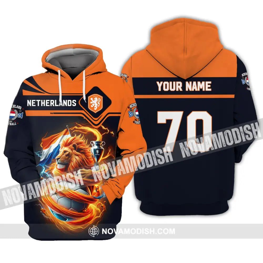 Unisex Shirt Custom Name And Number Football T-Shirt Euro 2024 Netherlands Polo Long Sleeve Hoodie