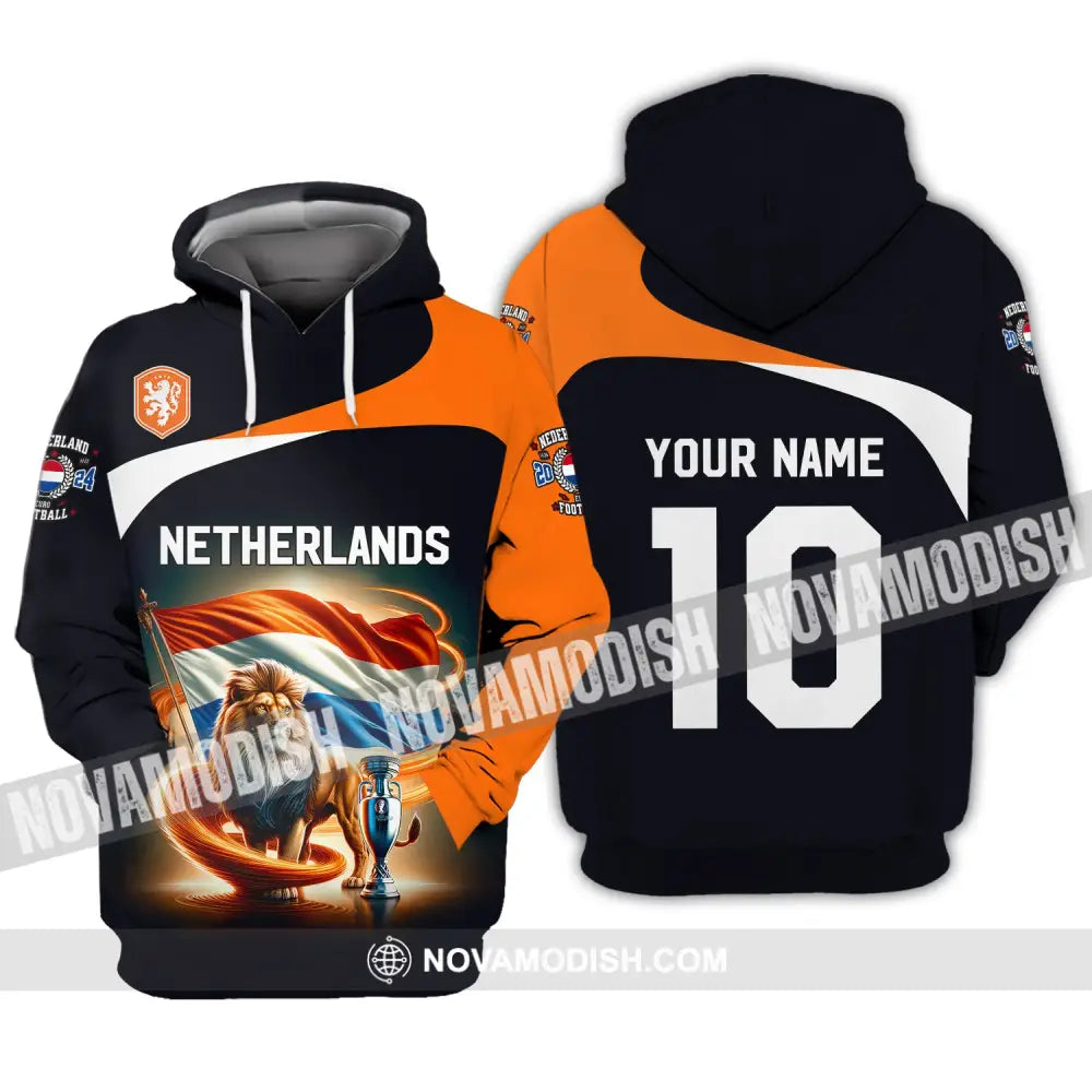 Unisex Shirt Custom Name And Number Football T-Shirt Euro 2024 Netherlands Polo Long Sleeve Hoodie