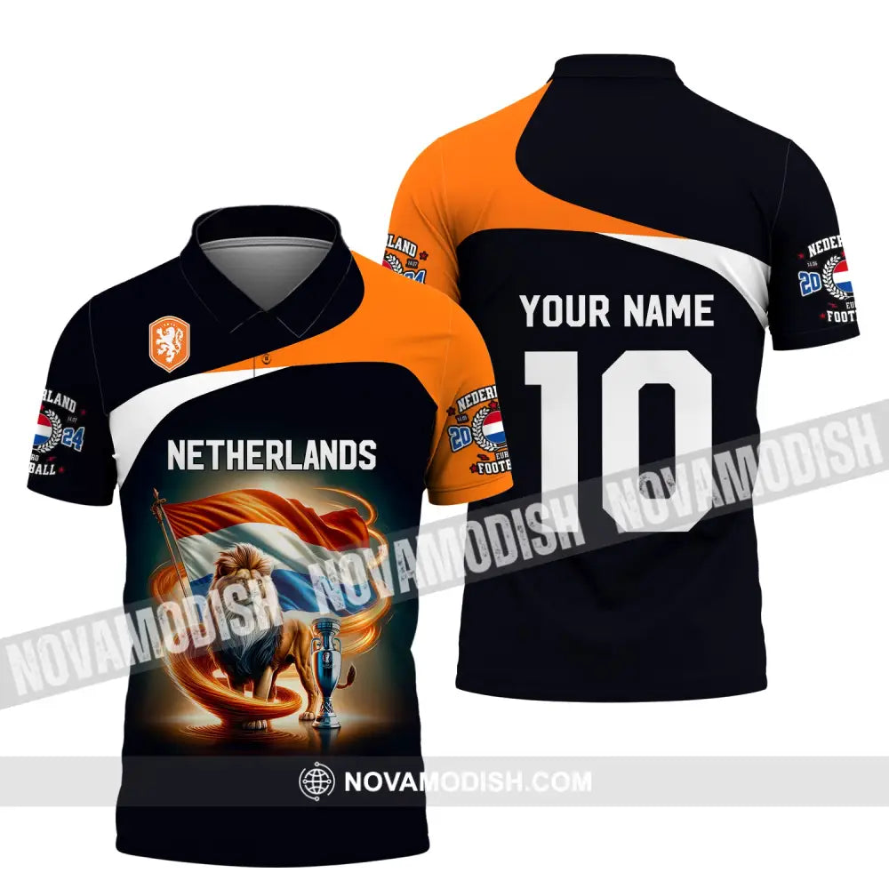 Unisex Shirt Custom Name And Number Football T-Shirt Euro 2024 Netherlands Polo Long Sleeve / S