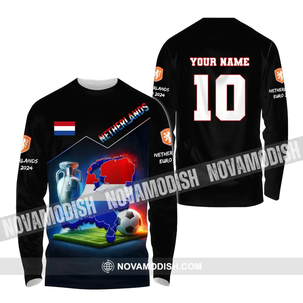 Unisex Shirt Custom Name And Number Football T-Shirt Euro 2024 Netherlands Polo Long Sleeve / S