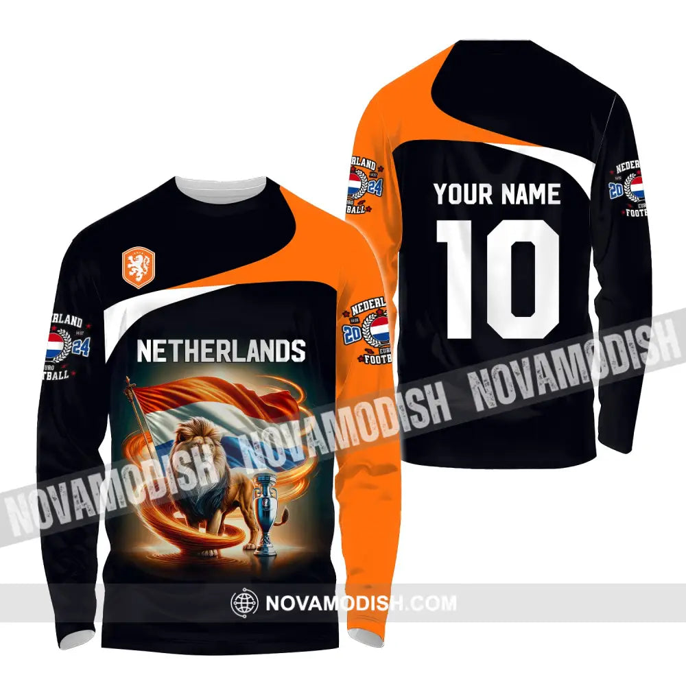 Unisex Shirt Custom Name And Number Football T-Shirt Euro 2024 Netherlands Polo Long Sleeve / S