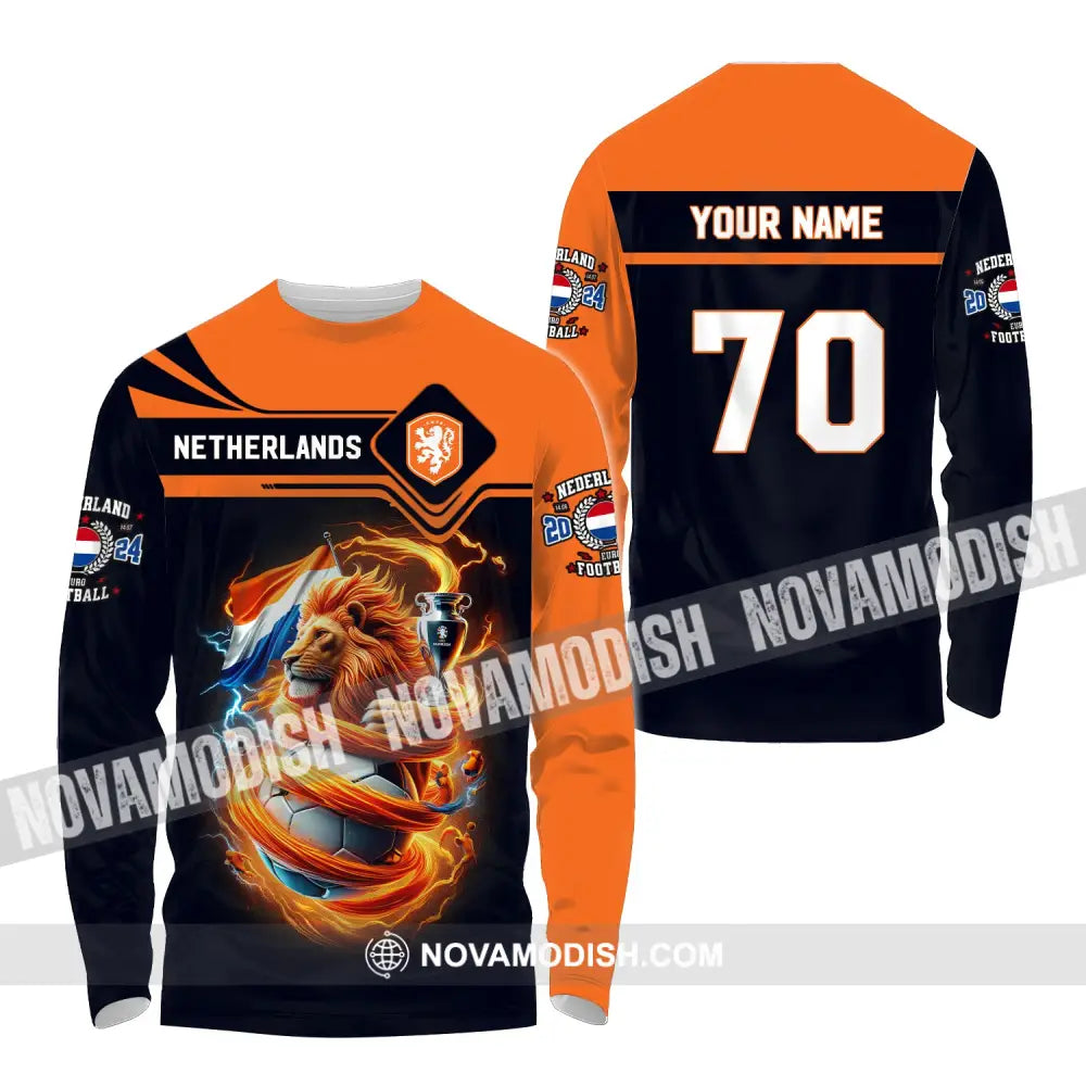 Unisex Shirt Custom Name And Number Football T-Shirt Euro 2024 Netherlands Polo Long Sleeve / S