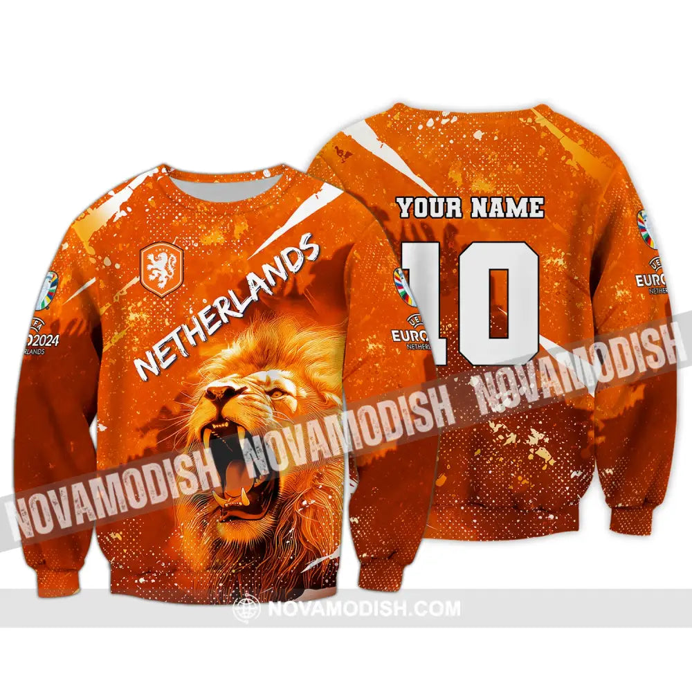 Unisex Shirt Custom Name And Number Football T-Shirt Euro 2024 Netherlands Polo Long Sleeve / S