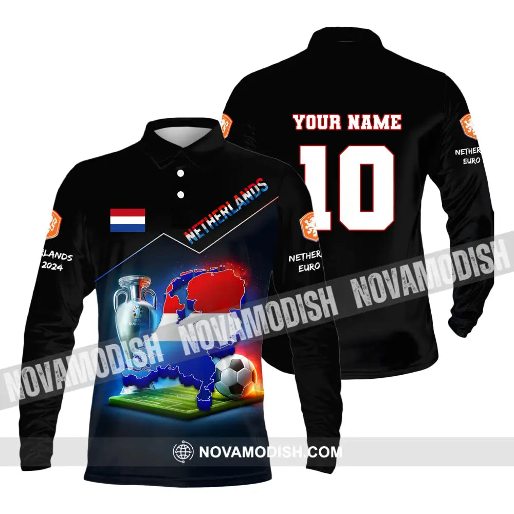 Unisex Shirt Custom Name And Number Football T-Shirt Euro 2024 Netherlands Polo Long Sleeve / S