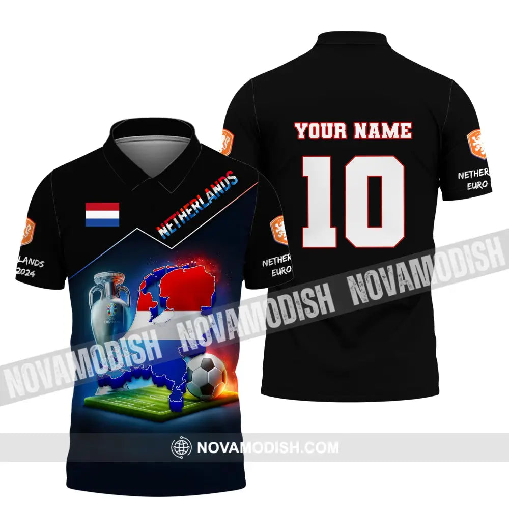 Unisex Shirt Custom Name And Number Football T-Shirt Euro 2024 Netherlands Polo Long Sleeve / S